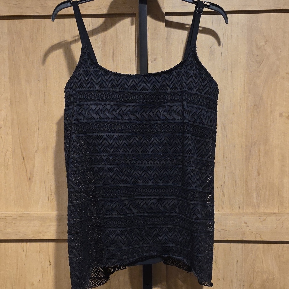 (J29) Black Lace Tank Swim Top Sz XXL
